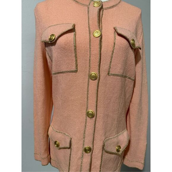 Don Sayred for Wellmore pink sweater gold buttons,pockets size 10 wool blend cha - Picture 2 of 10